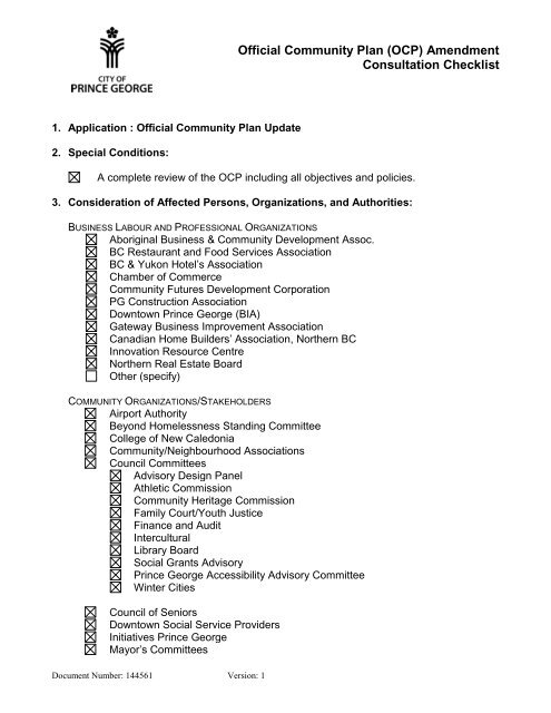 Official Community Plan (OCP) Amendment Consultation Checklist