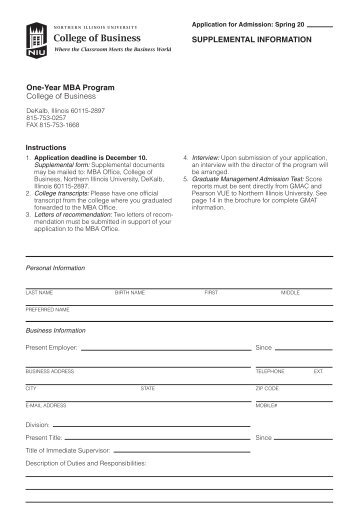 supplemental information form - NIU College of Business - Northern ...