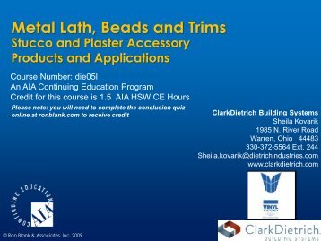 Metal Lath, Beads and Trims - Ron Blank & Associates, Inc.