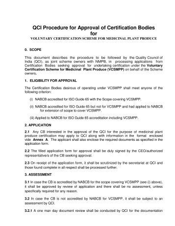 QCI Procedure for Approval of Certification Bodies for - NMPB
