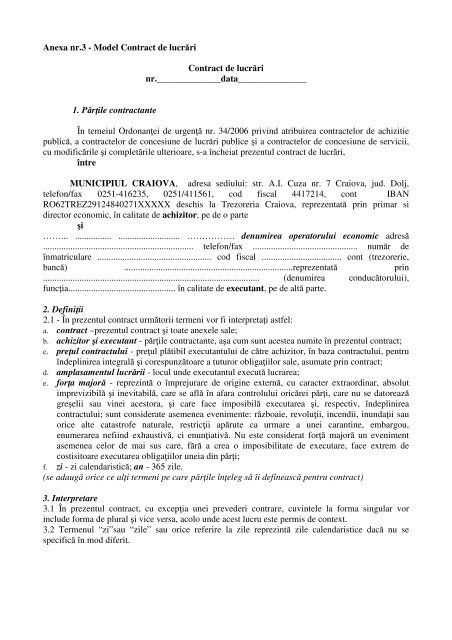 Model Contract De Lucrari Primaria Craiova