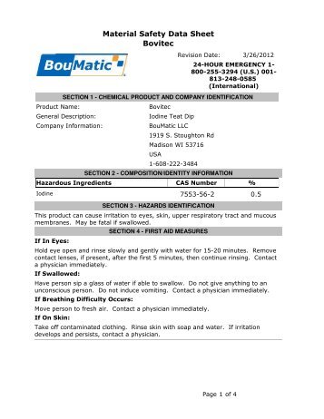 Material Safety Data Sheet Bovitec - BouMatic