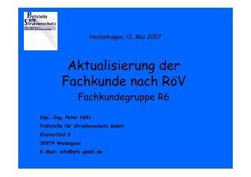 Aktualisierung der Fachkunde nach RöV Fachkundegruppe R6