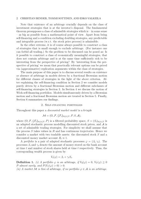 ARBITRAGE WITH FRACTIONAL BROWNIAN MOTION?1 - Helsinki.fi