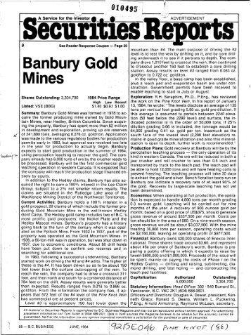 Banbury Gold Mines - Property File