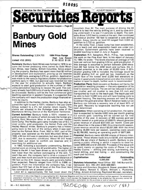 Banbury Gold Mines - Property File