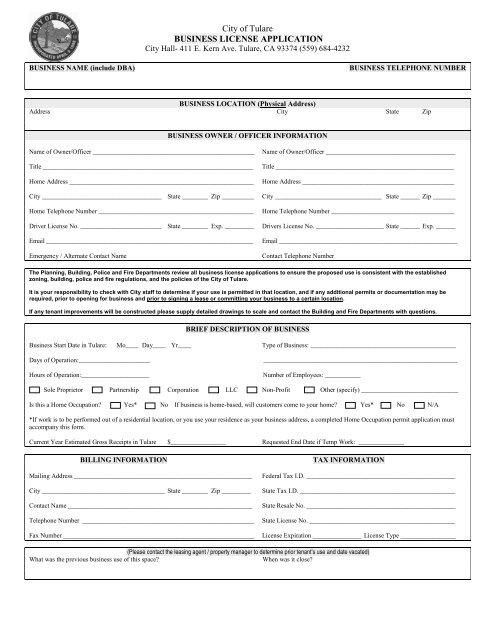 Business License Application - City of Tulare