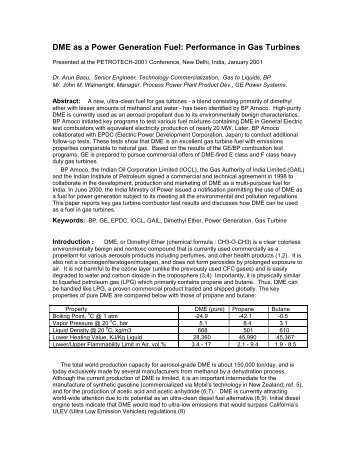 DME as a Power Generation Fuel: Performance in Gas Turbines