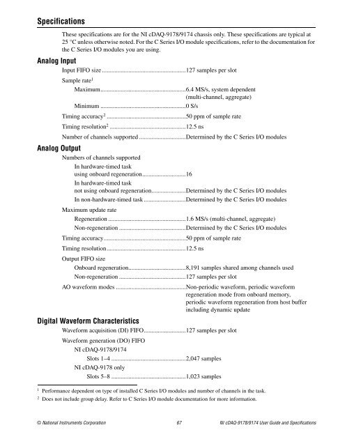 NI cDAQ-9178/9174 User Guide and Specifications