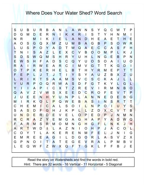 Where Does Your Water Shed? Word Search