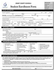 Student Enrollment Form - Grant County Schools