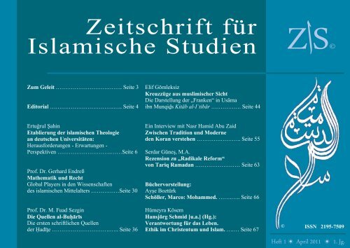 Zeitschrift fÃ¼r Islamische Studien 1. Ausgabe