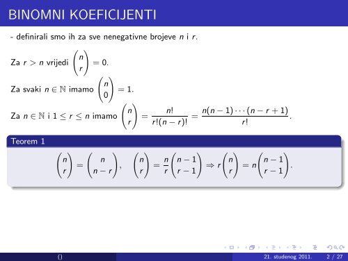 BINOMNI KOEFICIJENTI