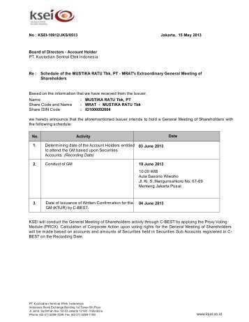 Date of Issuance of Written Confirmation for the GM (KTUR ... - KSEI