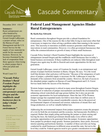 Federal Land Management Agencies Hinder Rural Entrepreneurs
