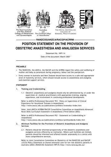 position statement on the provision of obstetric anaesthesia and ...