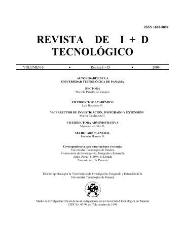 Volumen VI, Revista I+D 2009 - Universidad TecnolÃ³gica de PanamÃ¡