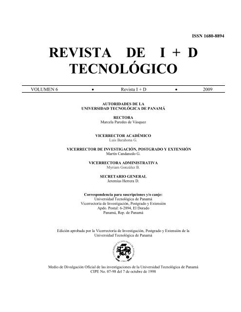 Volumen VI, Revista I+D 2009 - Universidad TecnolÃ³gica de PanamÃ¡