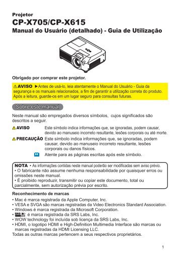 Manual Projetor Hitachi CP-X615 - TES