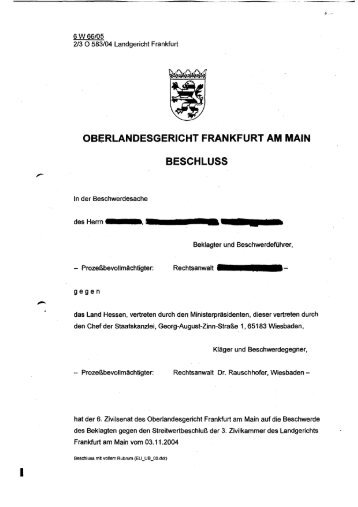 Beschluss OLG Frankfurt als PDF zum Download - Rauschhofer ...