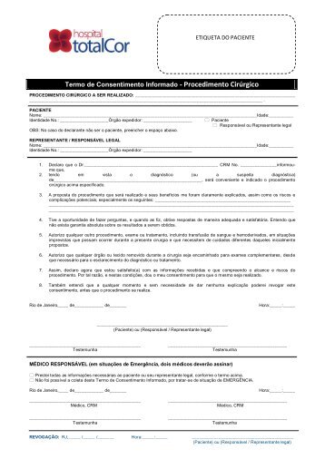 Termo de Consentimento Informado - Procedimento CirÃºrgico