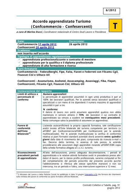 Accordo apprendistato Turismo (Confcommercio - Confesercenti)