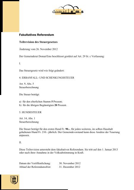 Fakultatives Referendum - Domat/Ems