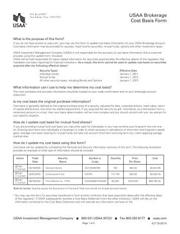 USAA Brokerage Services Cost Basis Form - USAA.com