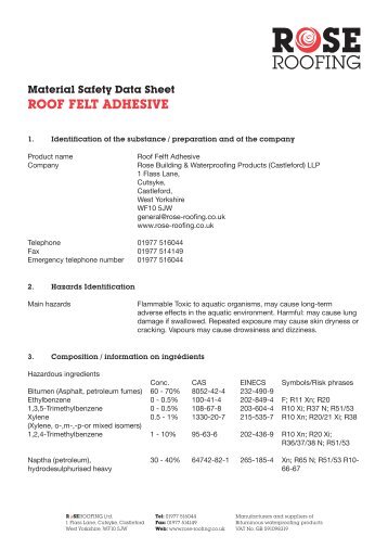 Material Safety Data Sheet ROOF FELT ADHESIVE