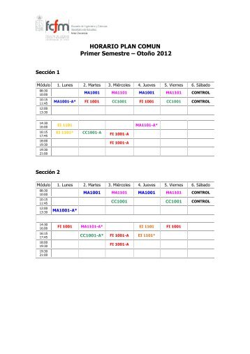 HORARIOS Primer Semestre - Bloques