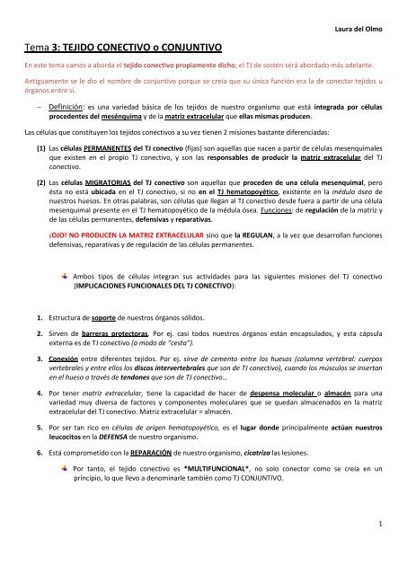 Tema 3: TEJIDO CONECTIVO o CONJUNTIVO - VeoApuntes.com