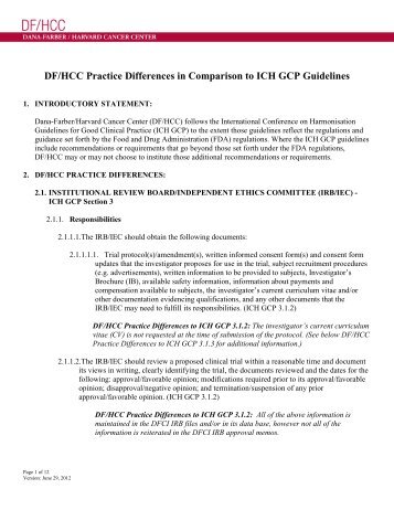 DF/HCC Practice Differences in Comparison to ICH GCP Guidelines