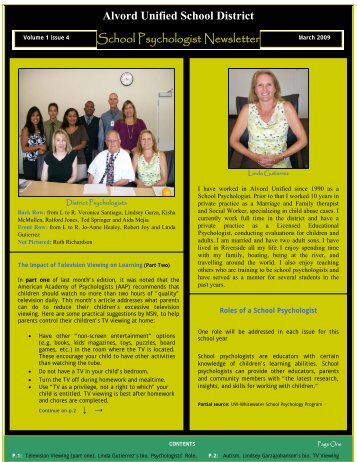 Alvord Unified School District School Psychologist Newsletter