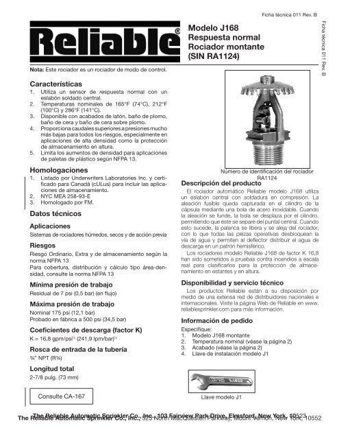 Upright Sprinkler (SIN RA1124) - Reliable Automatic Sprinkler Co.