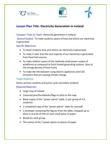 Lesson Plan Title: Electricity Generation in Ireland - Green Schools ...