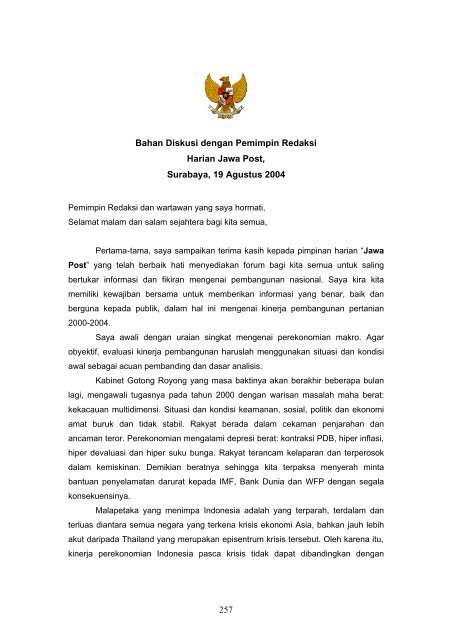 Pidato Jawa Post Pusat Sosial Ekonomi Dan Kebijakan