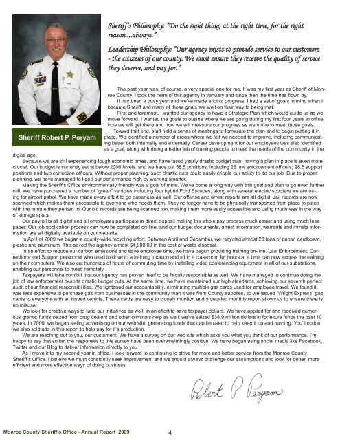 Monroe County Sheriff's Office Annual Report - 2009