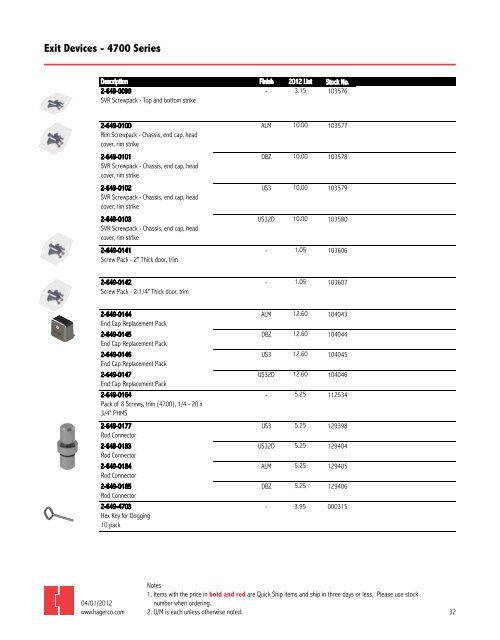 Hager 2012 Exit Device Price book - Access Hardware Supply