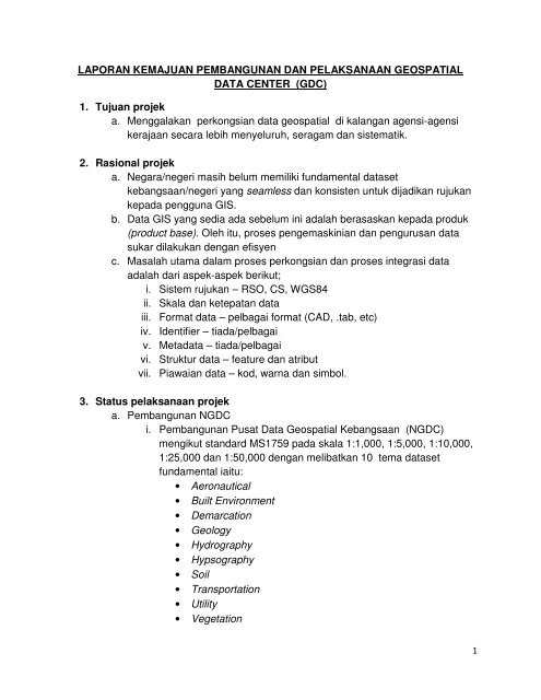 Laporan Kemajuan Pembangunan da Pelaksanaan Geospatial ...