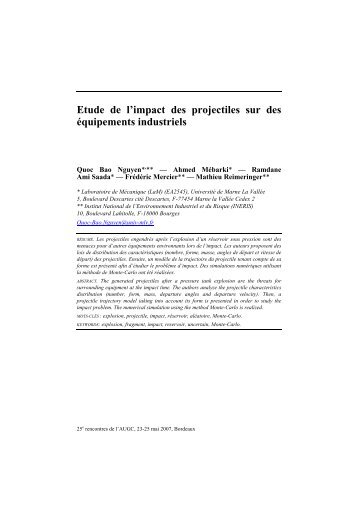 Influences des Projectiles sur les Installations ... - IUT Bordeaux 1...