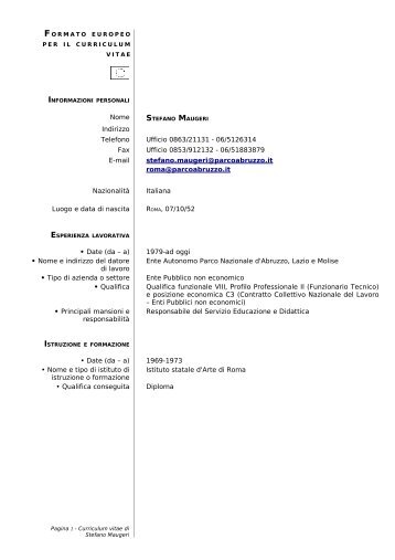 Curriculum Stefano Maugeri - Parco Nazionale d'Abruzzo Lazio e ...
