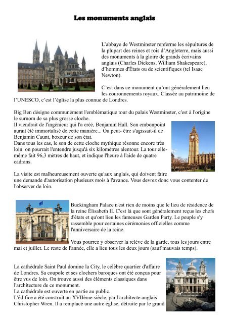 Les monuments anglais - Pass Education