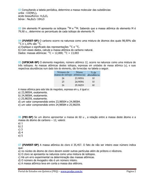 Massa Molecular - Portal de Estudos em QuÃ­mica