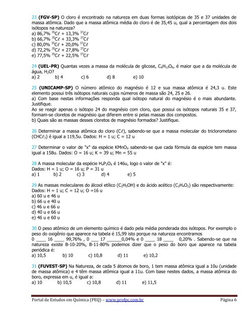 Massa Molecular - Portal de Estudos em QuÃ­mica