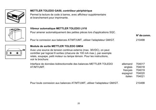 CaractÃ©ristiques techniques et accessoires Balances AT/MT/UMT