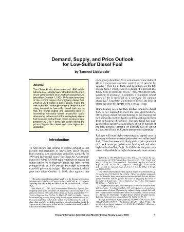 Demand, Supply, and Price Outlook for Low-Sulfur Diesel Fuel - EIA