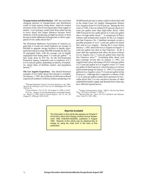 Demand, Supply, and Price Outlook for Low-Sulfur Diesel Fuel - EIA