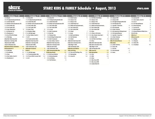STARZ KIDS & FAMILY Schedule - August, 2013