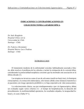 Indicaciones y contraindicaciones en colecistectomÃ­a laparoscÃ³pica