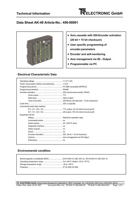 Axis Module with SSI - Management via ISI output - TR Electronic